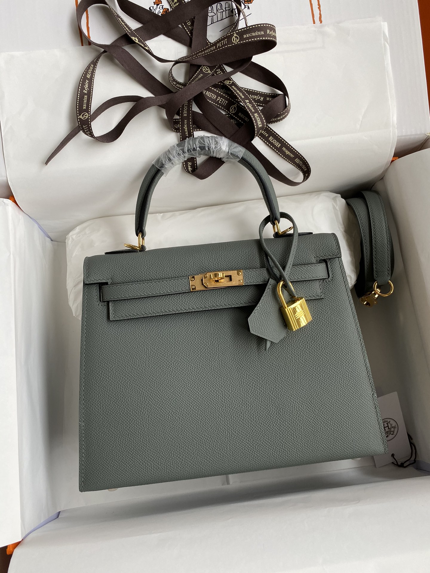 Hermes Kelly 25cm Handbag Shoulder Bag in Vert Amande Epsom Leather